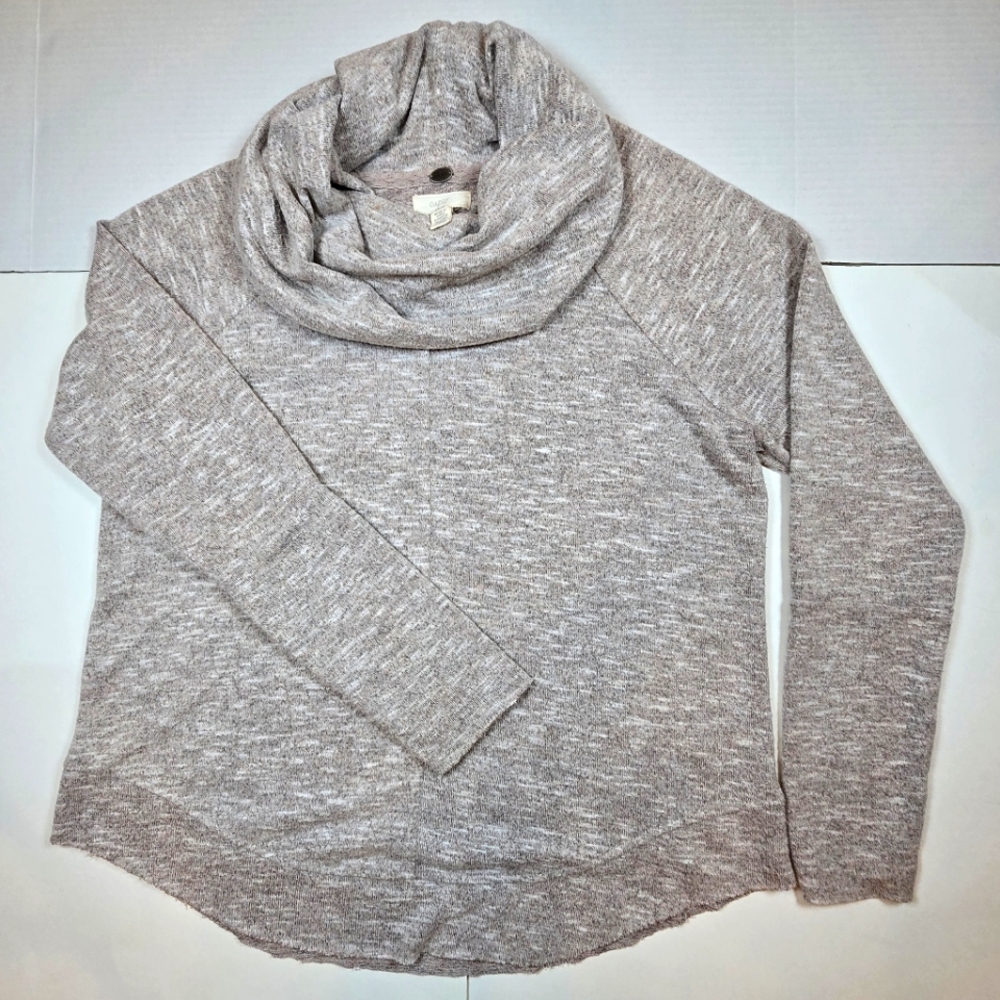 Cupio Cozy Beige Gray Women's Cowl Neck Lace Bottom Sweater